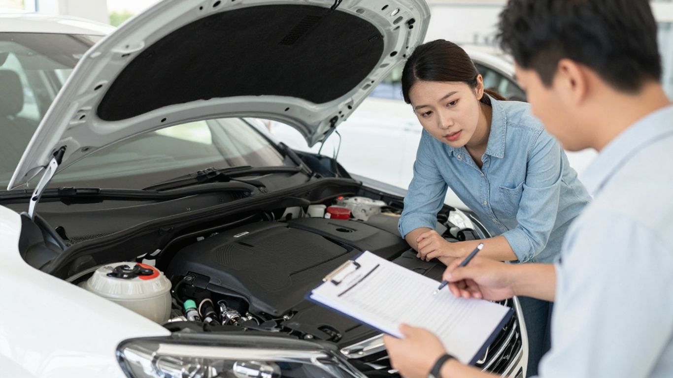 Besichtigung eines gebrauchten Autos bei Tageslicht