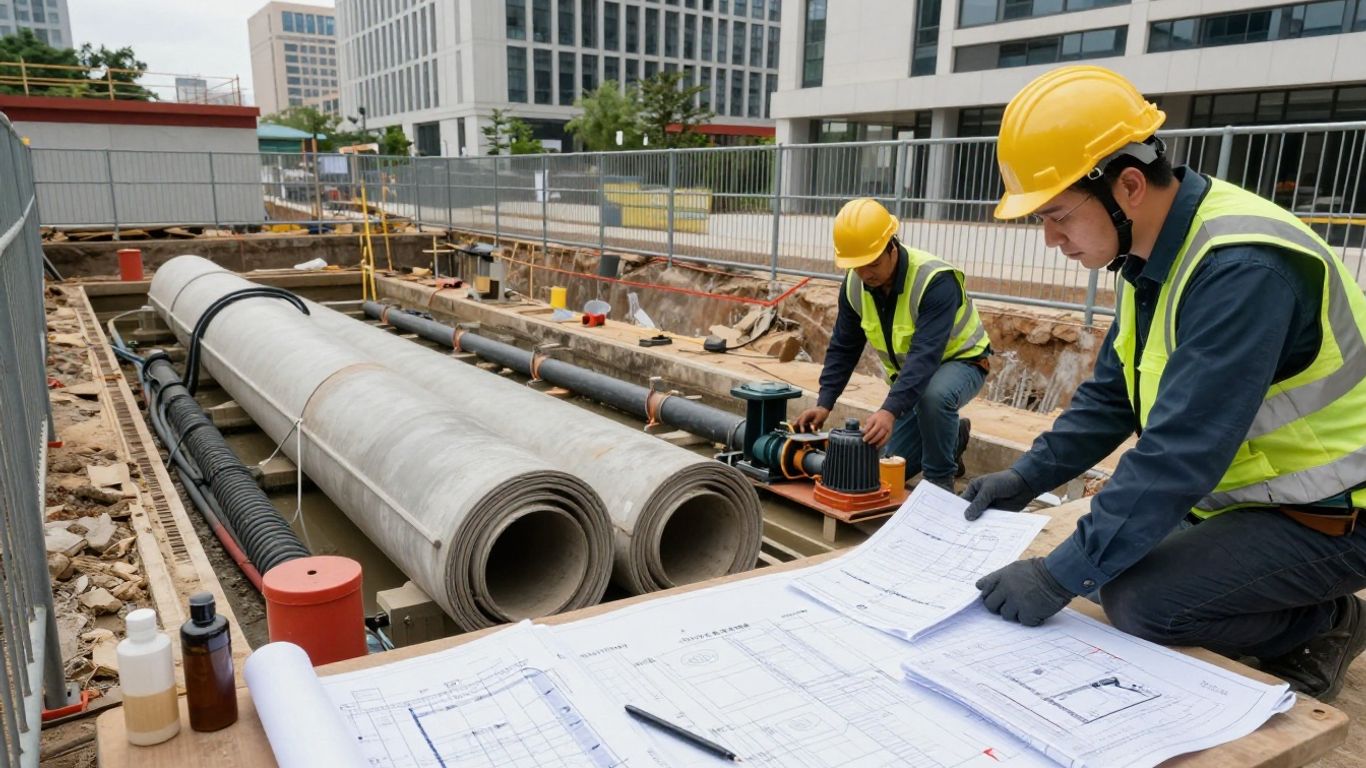 Engineers reviewing dewatering permit documents