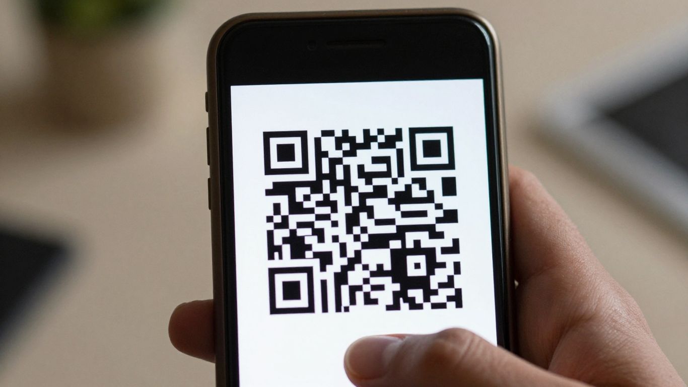 Smartphone displaying a QR code.
