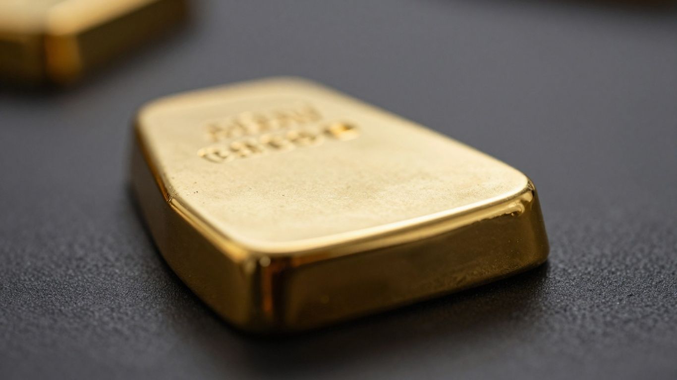 Lingot d'or brillant sur fond sombre.