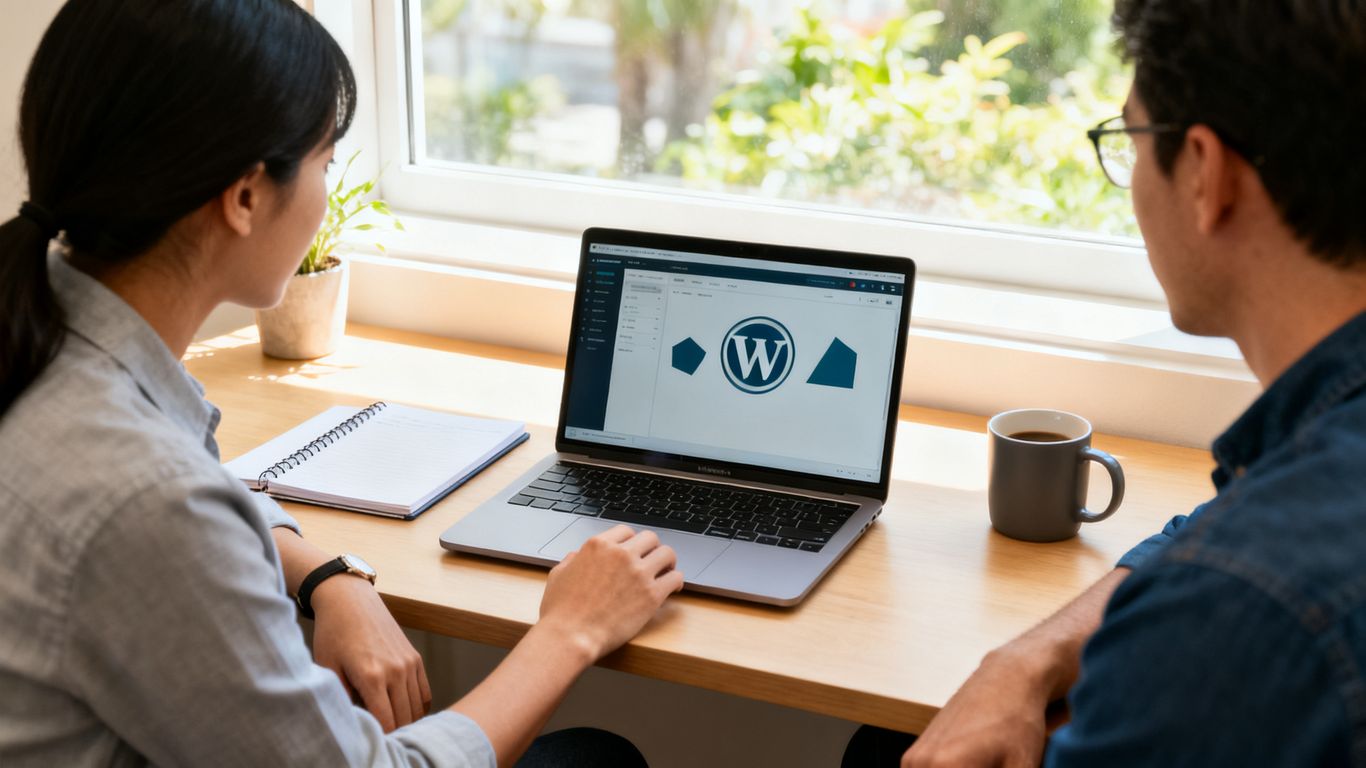 Technician reviewing a small business website dashboard