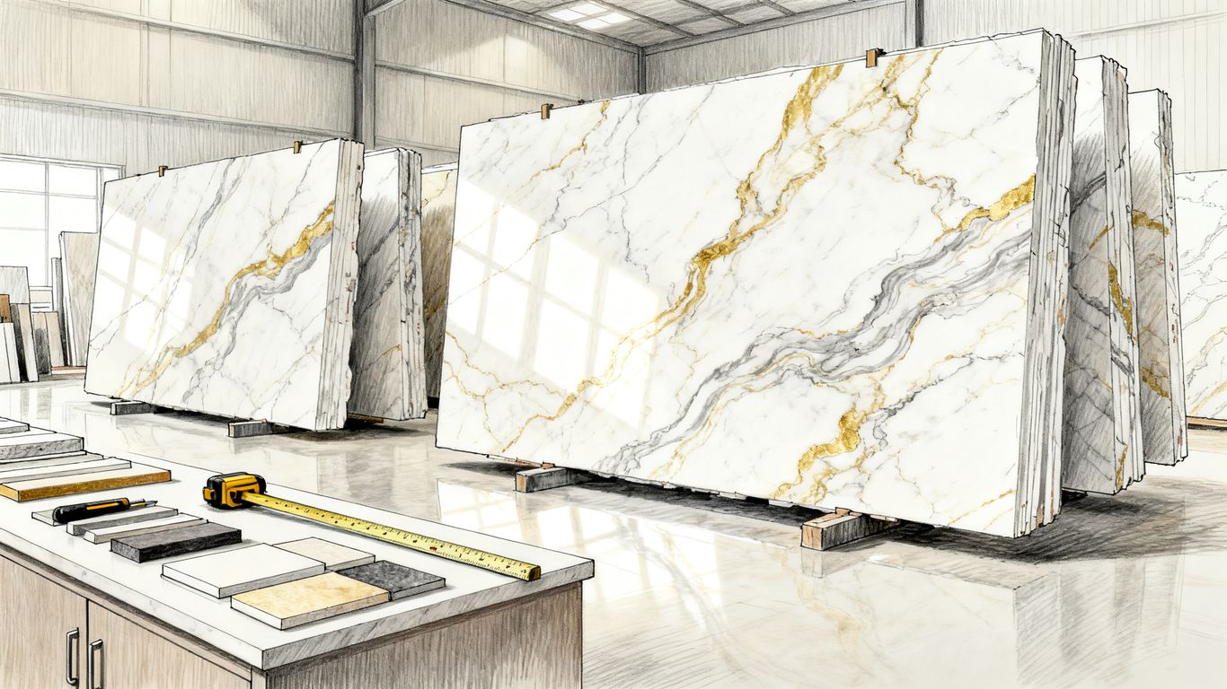 Calacatta Gold slab selection and measurements