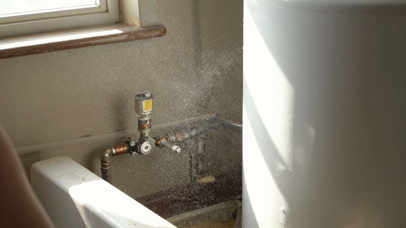 Homeowner inspecting an old water heater for summer travel.