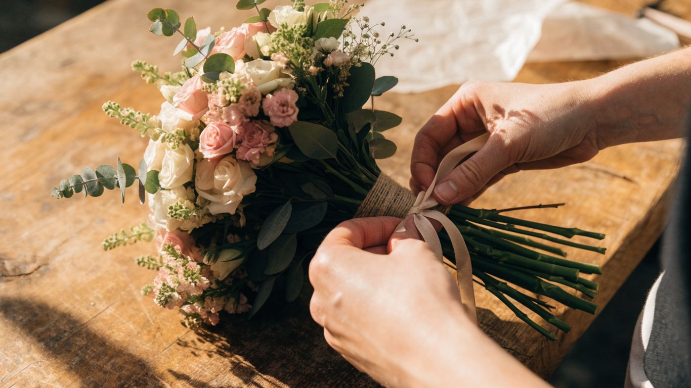 Florist preparing a thoughtful apology bouquet