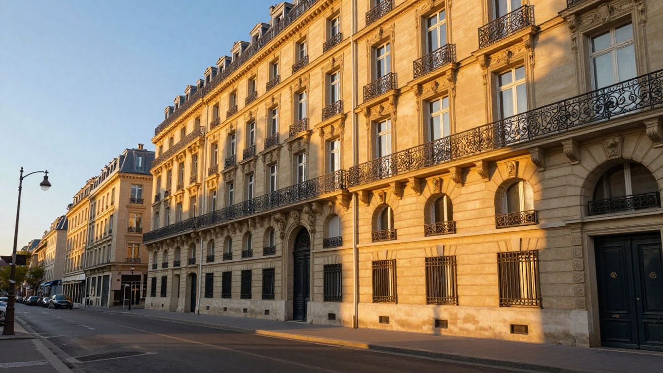 Ornate facades of Parisian buildings during a golden hour