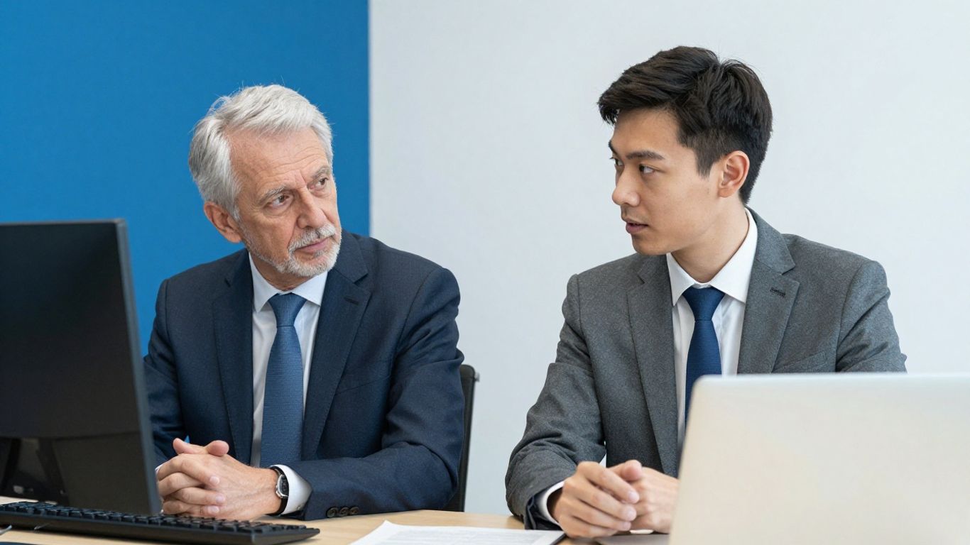 Geschäftsleute besprechen Schlüsselpositionen im Familienbetrieb.