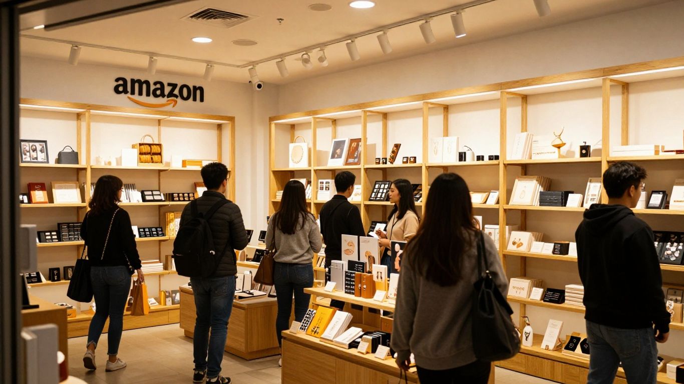 Modern Amazon storefront interior with appealing product displays.