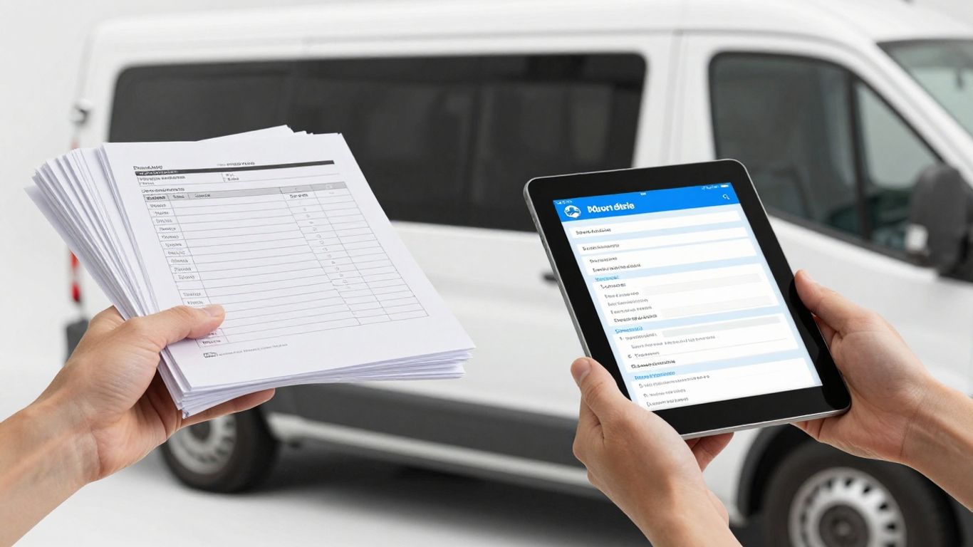 HVAC technician switching from paper to digital work orders on a tablet.
