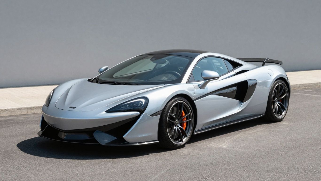 Silver McLaren 570S sports car parked outdoors.