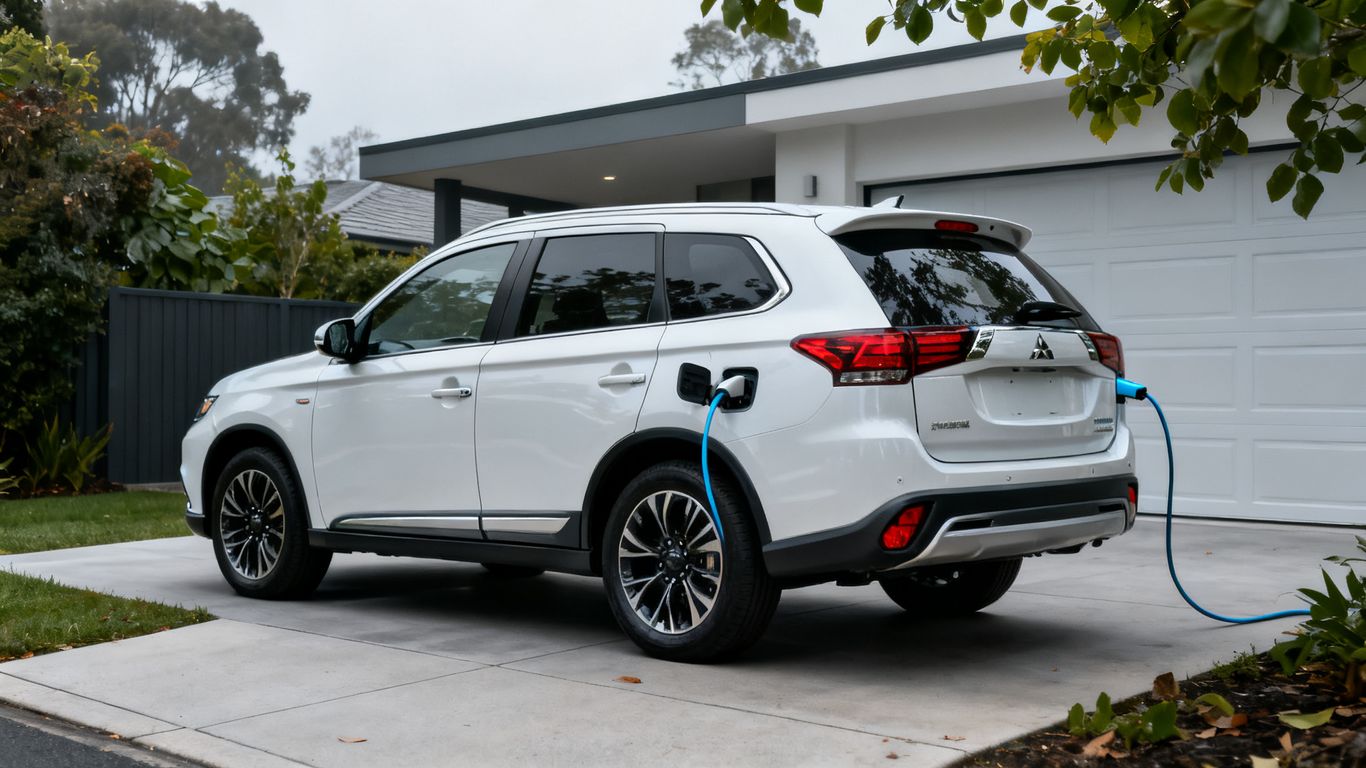 Mitsubishi Outlander beim Laden auf einem privaten Stellplatz