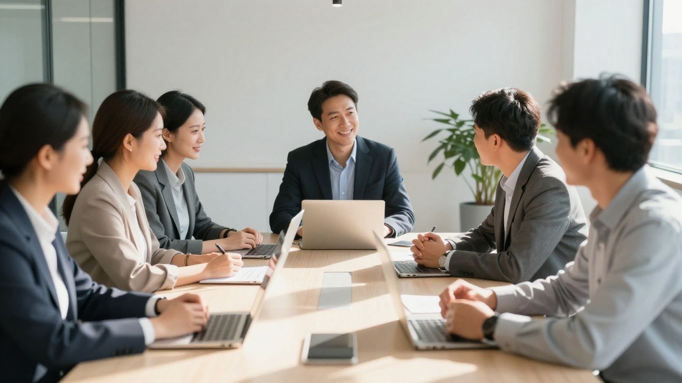 SaaS revenue operations professionals collaborating in a modern office.