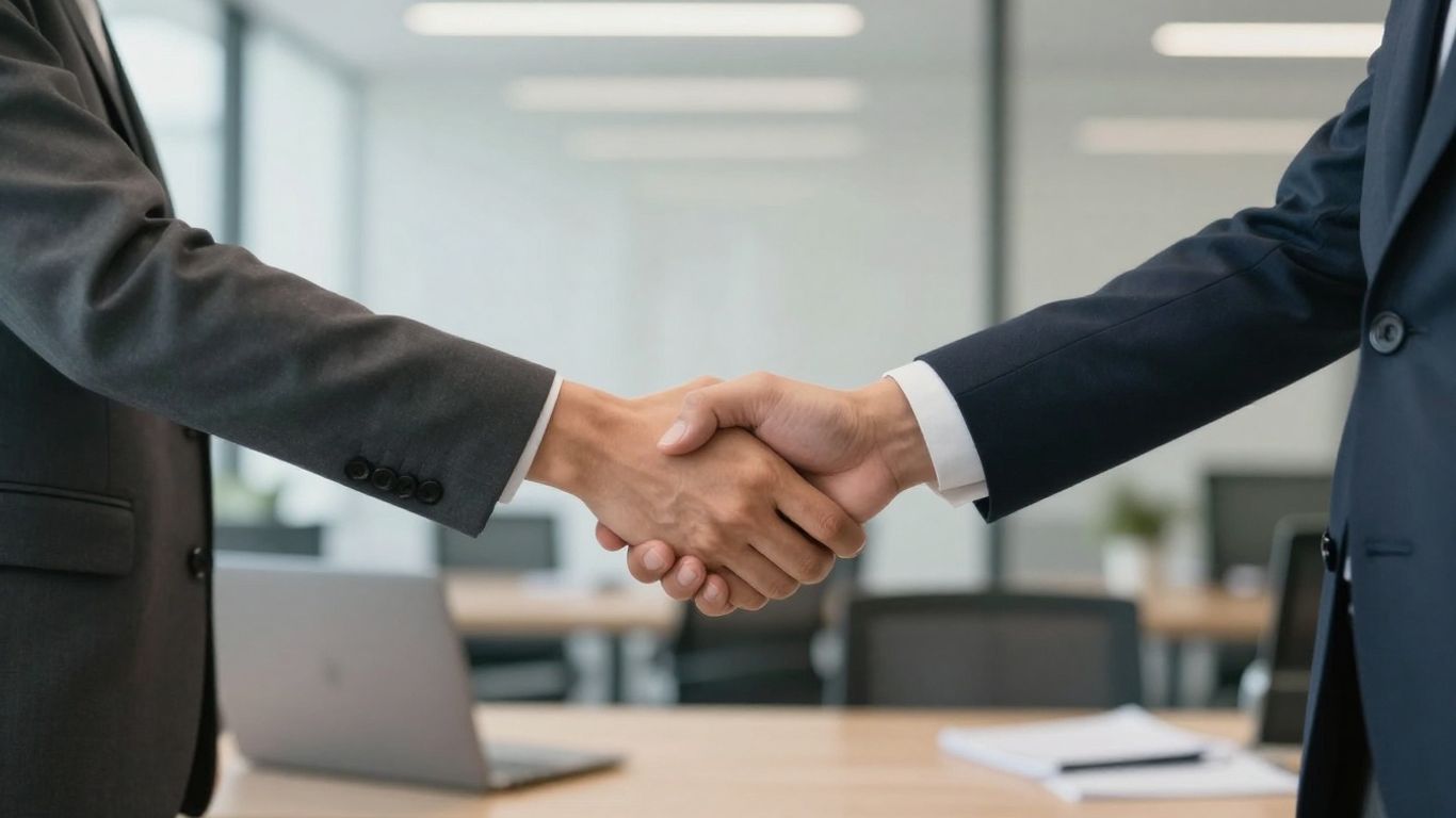 Manos estrechándose en un acuerdo de negocios.