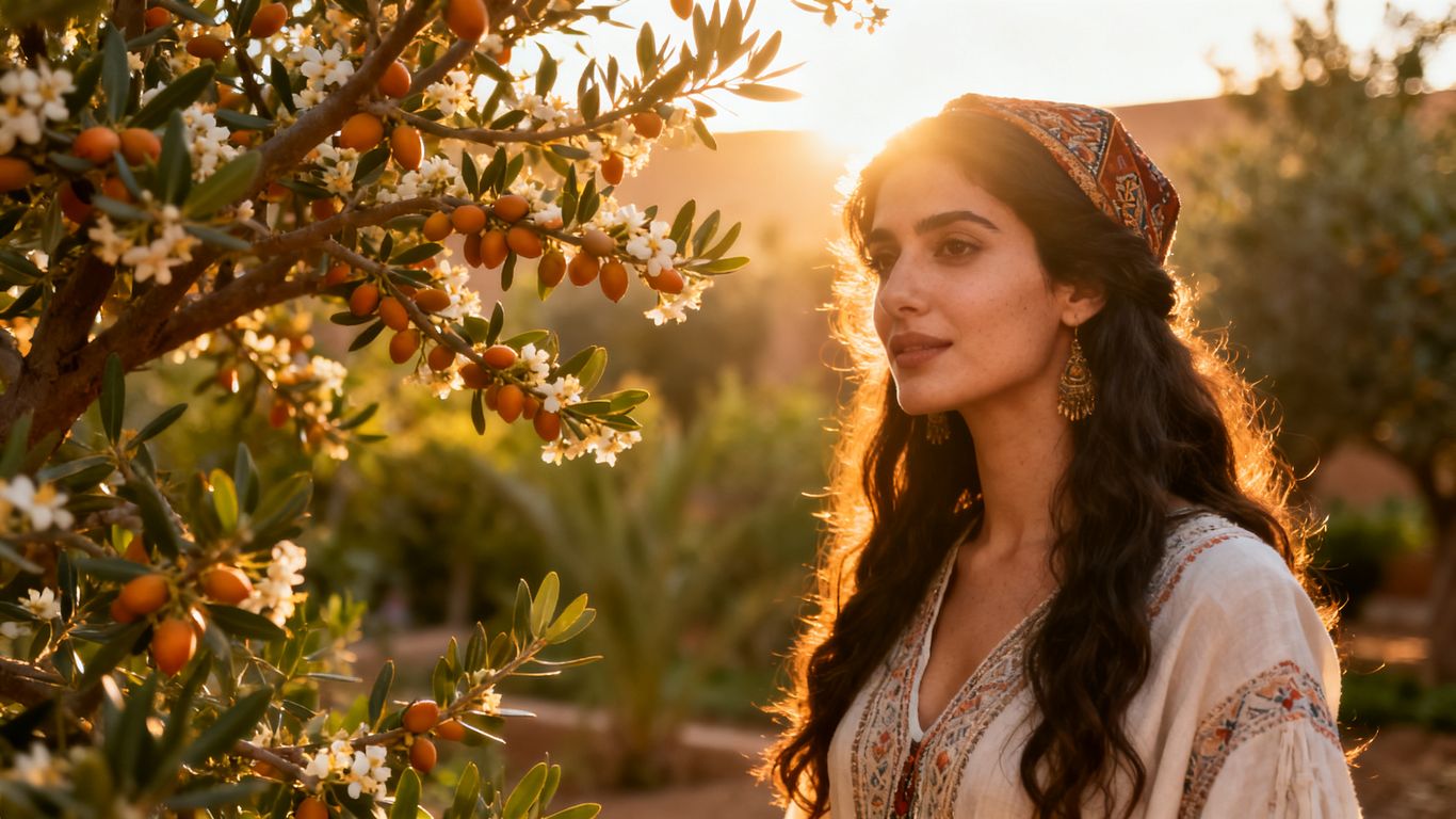 Femme marocaine dans un jardin d'arganiers