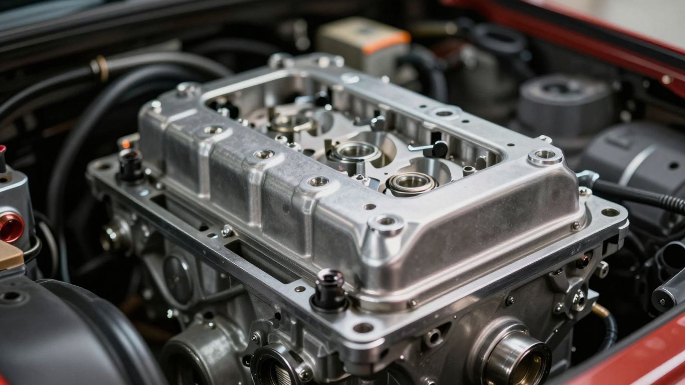 Shiny Toyota engine block close-up