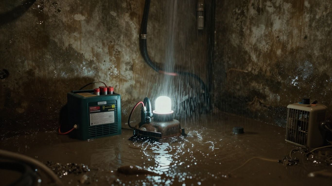 Flooded basement with sump pump and battery backup.