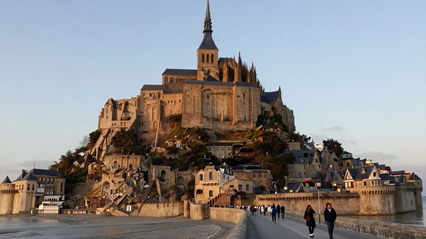 Mont Saint Michel abbey seen across the bay