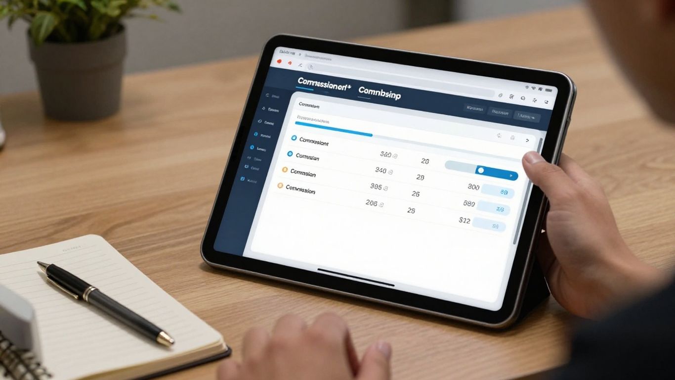 Digital dashboard showing financial commission tiers