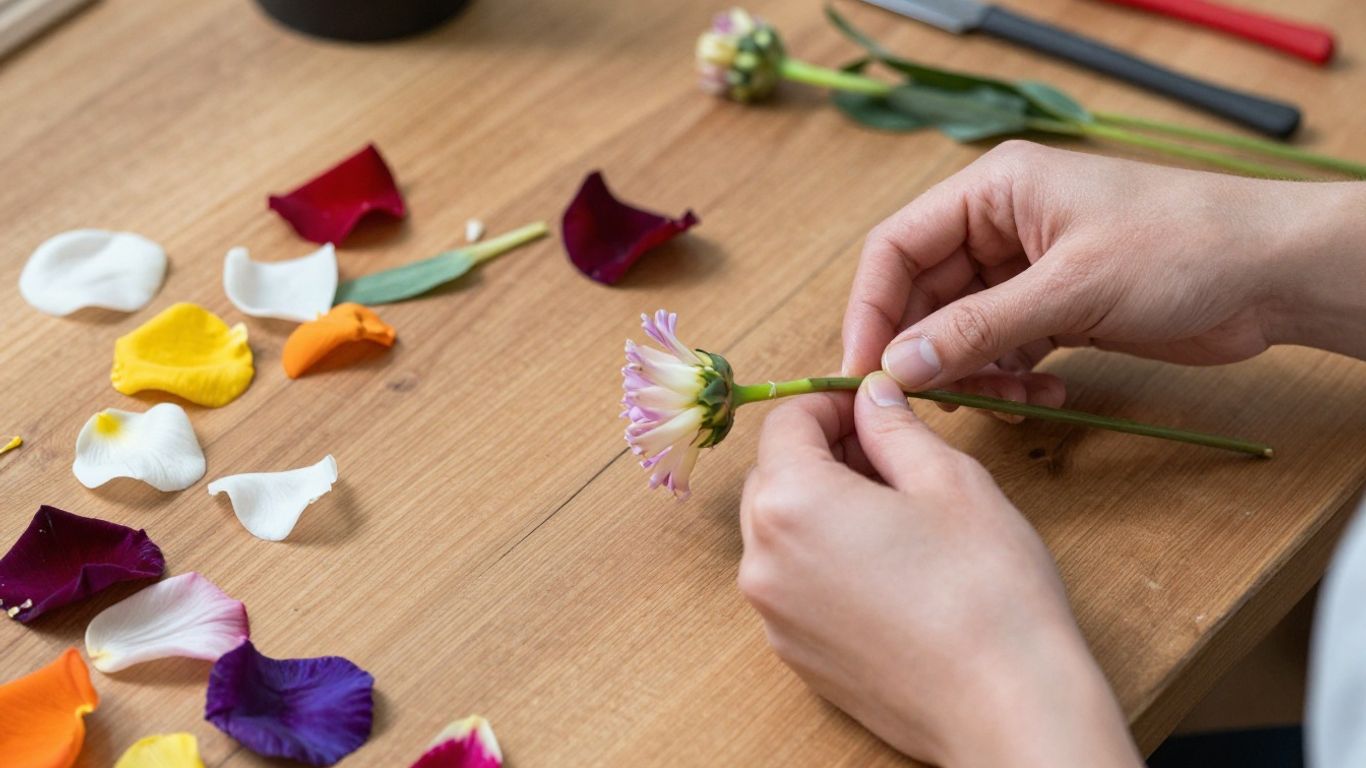 Fresh flowers arrangement on a workshop table