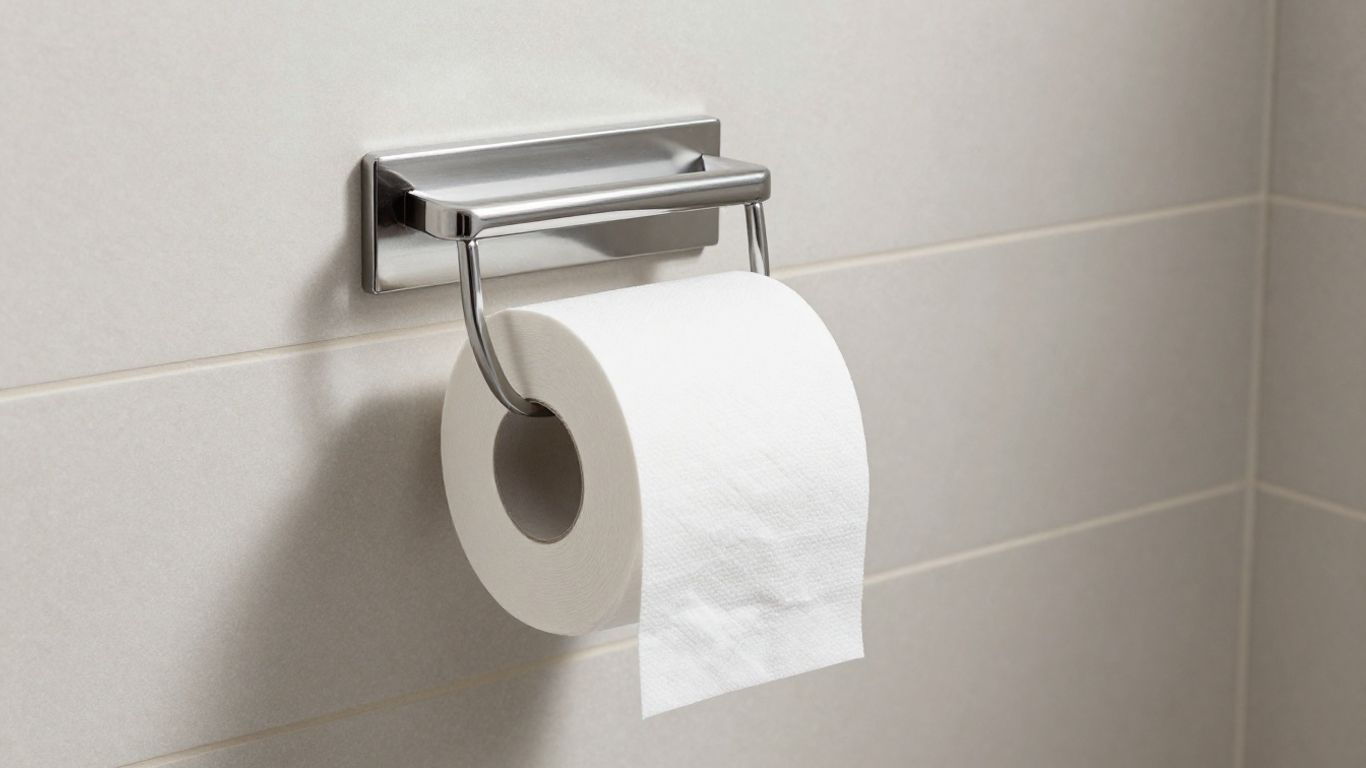 Modern toilet paper holder in a clean bathroom.