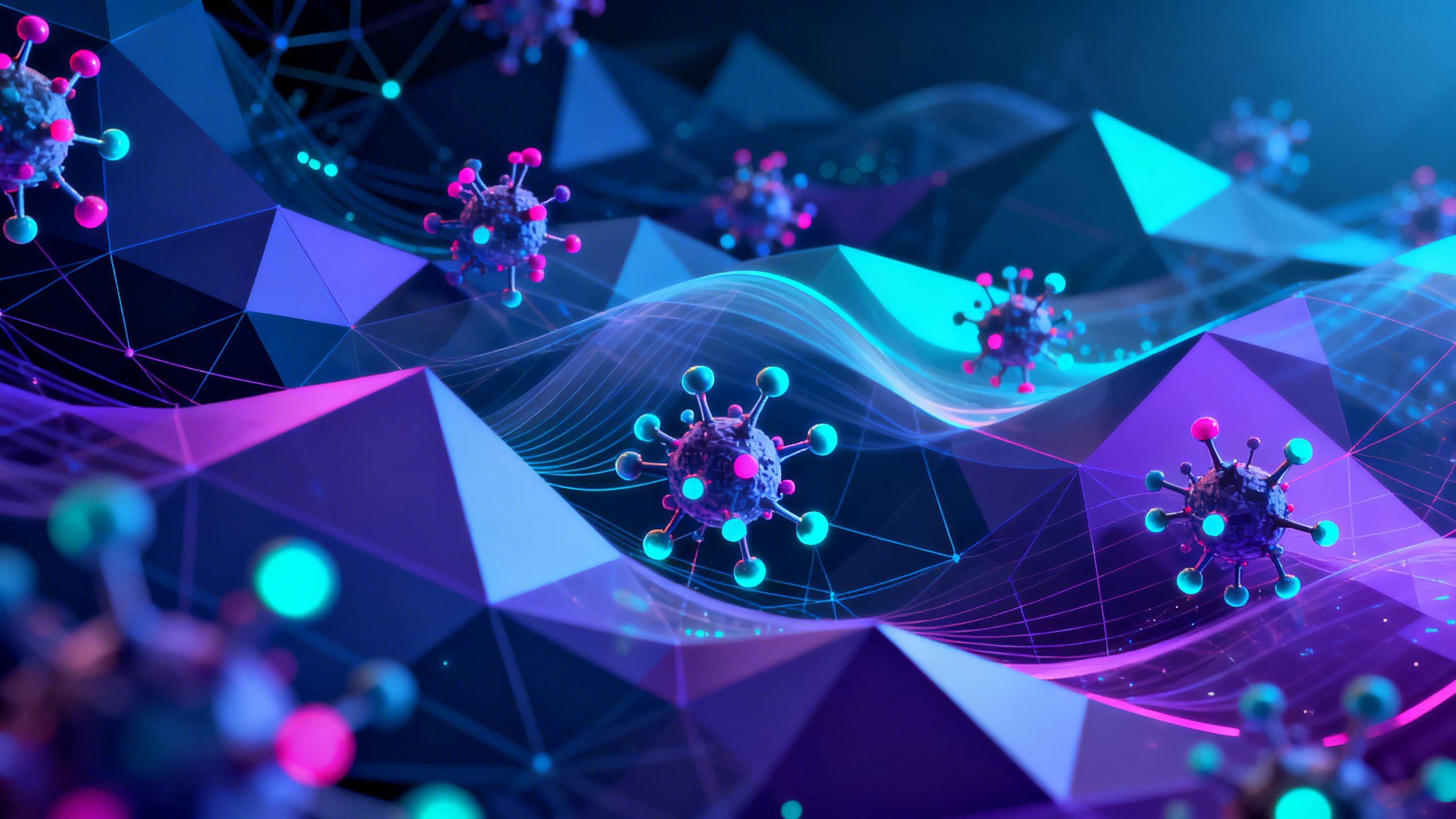 An abstract visualization of AI algorithms processing complex biological data related to antibody structures.