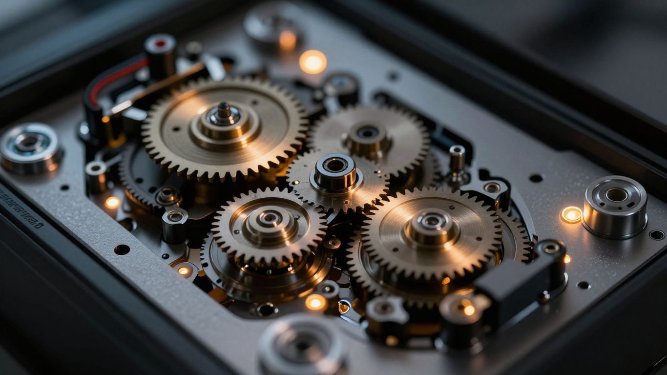 Digital scanner mechanism with gears and lights.