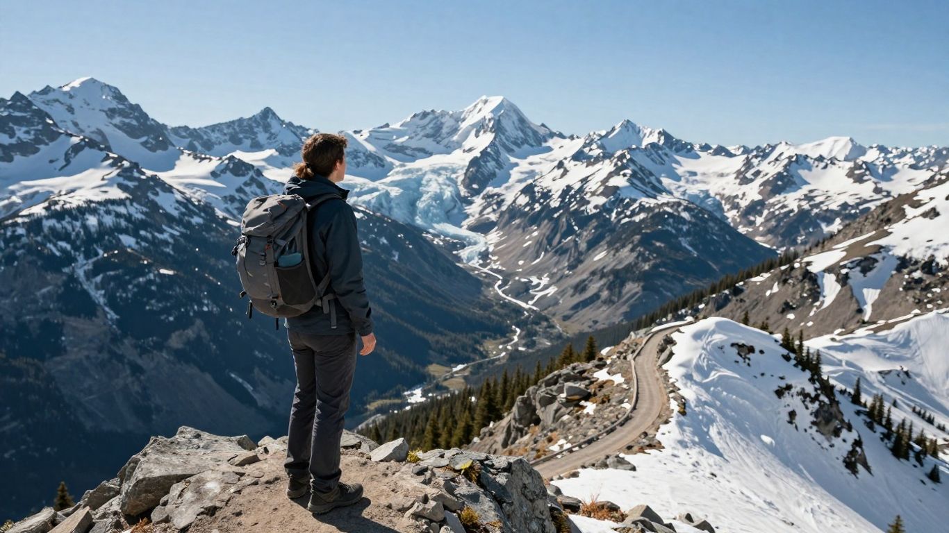 Travel nurse overlooking Canadian mountain landscape.