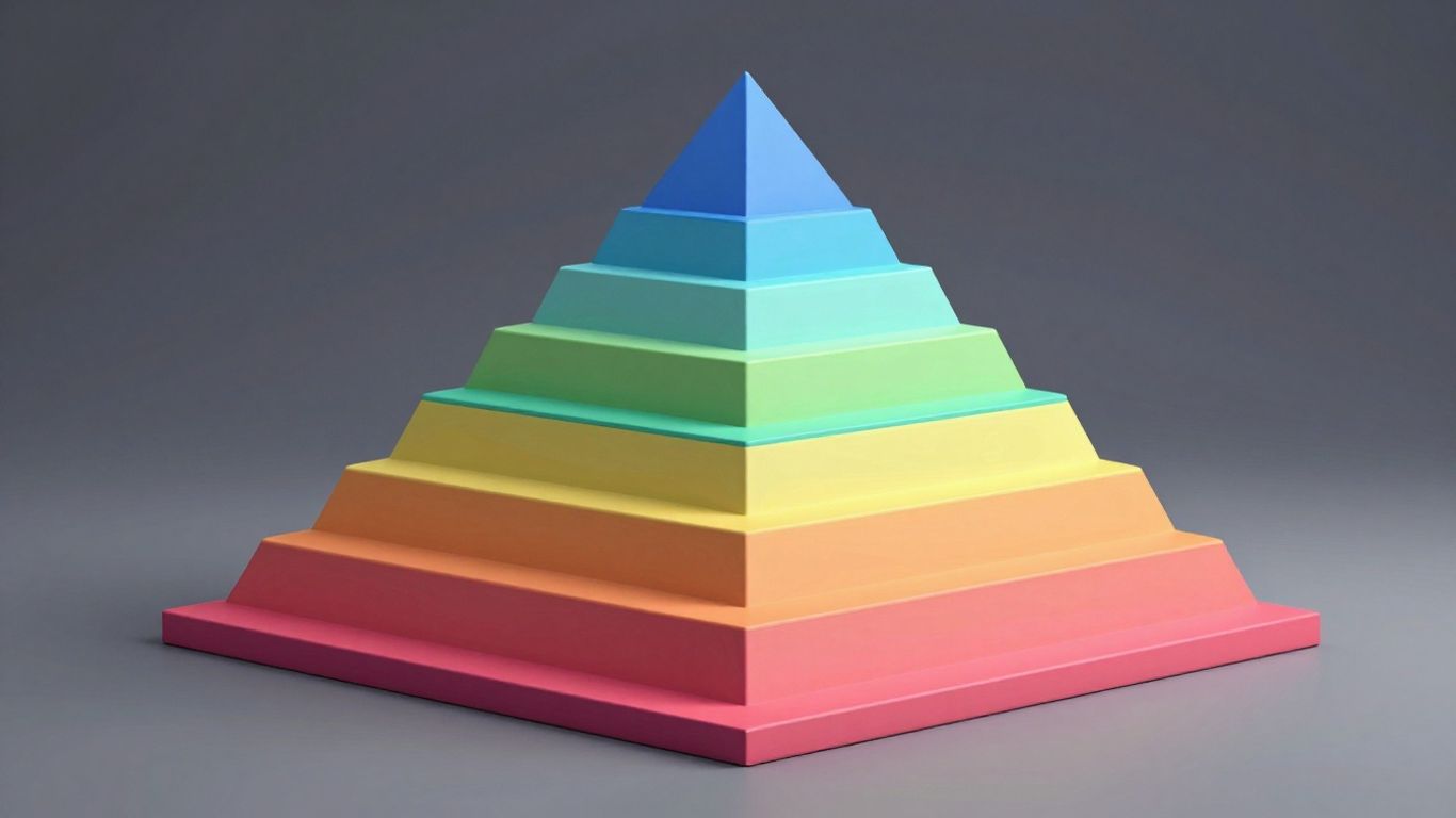A colorful, layered pyramid structure showing progression.
