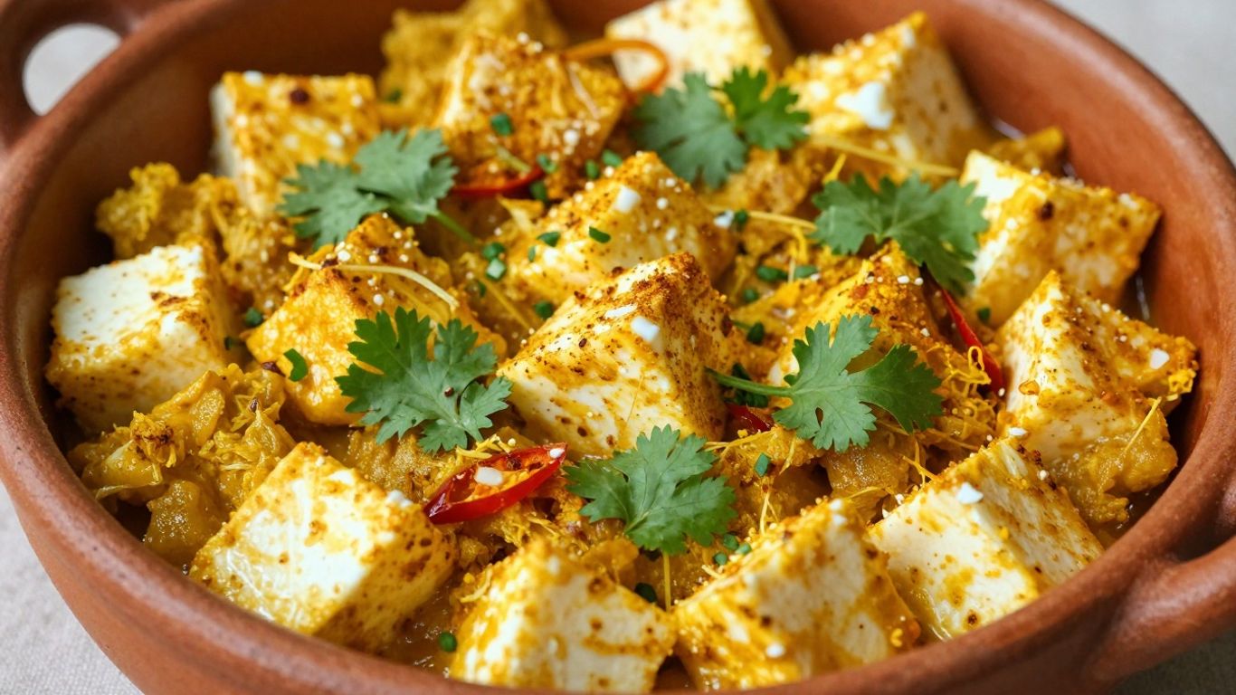 Paneer Bhurji, Indian cottage cheese scramble with cilantro.