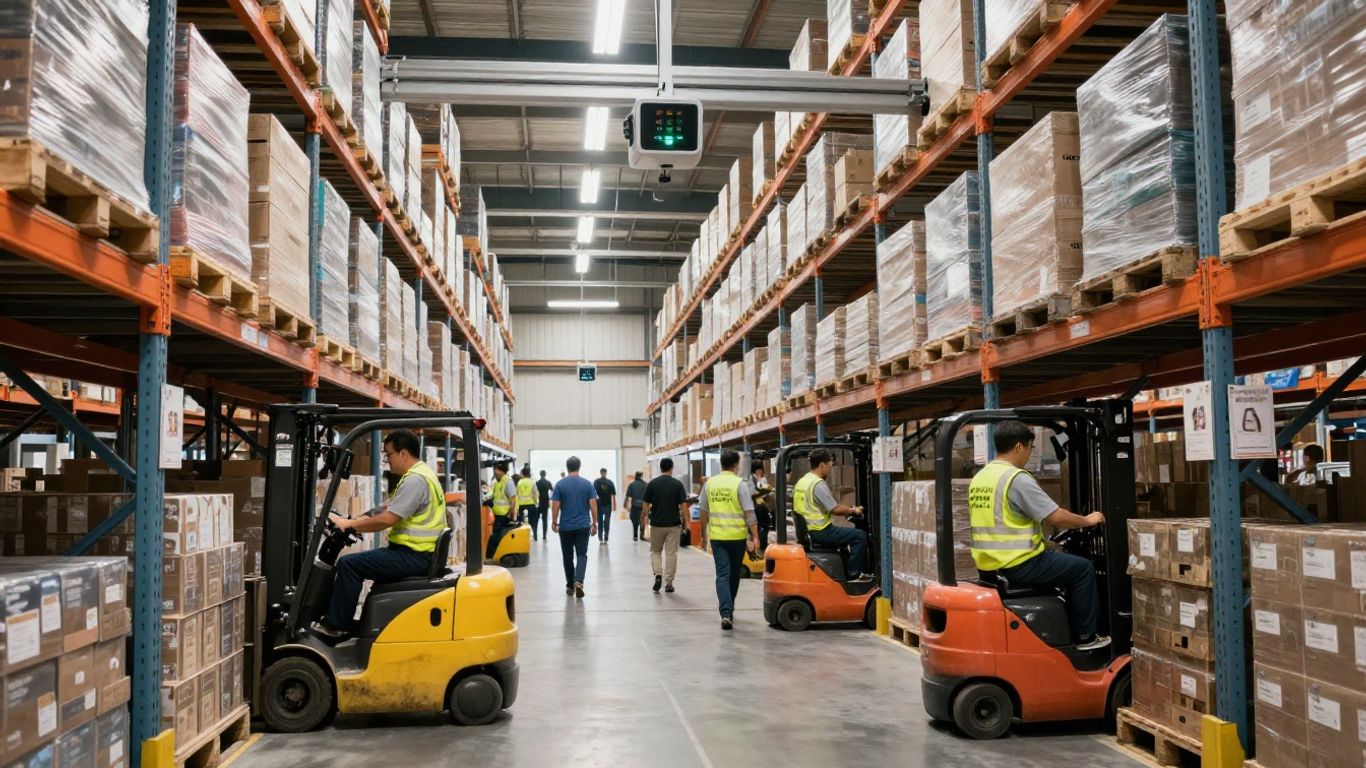 Warehouse operations with RFID technology in action.