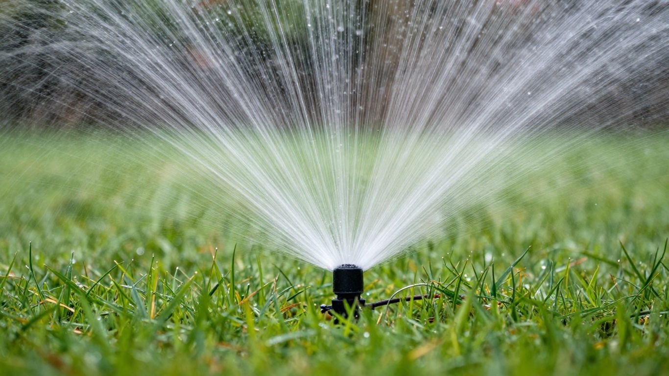 Technician inspecting active spring sprinkler system