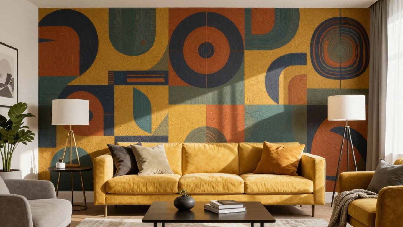 Orlando home accent wall with bold geometric wallpaper.