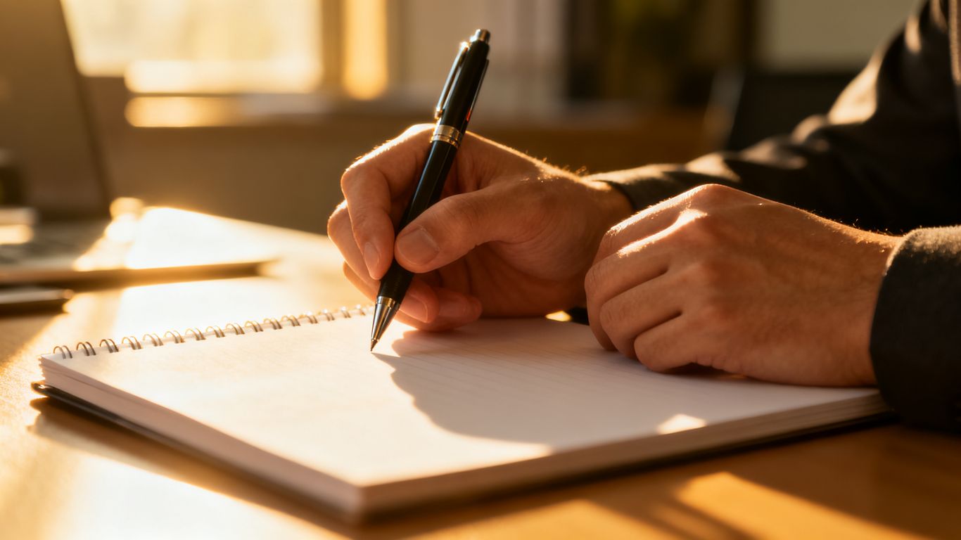 Hands writing in a notebook