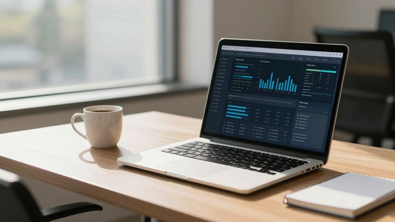AccuLynx CRM dashboard on a laptop screen.