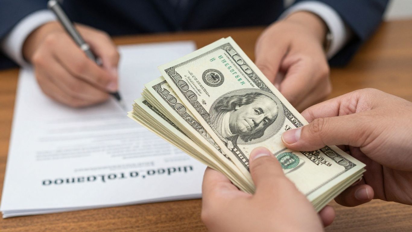 Money and official documents for disability pension bonus.