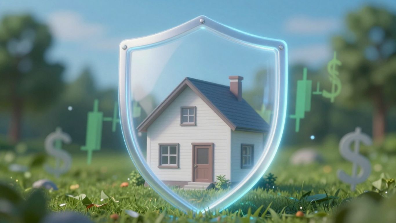 Casa protegida por un escudo de seguro de hogar.