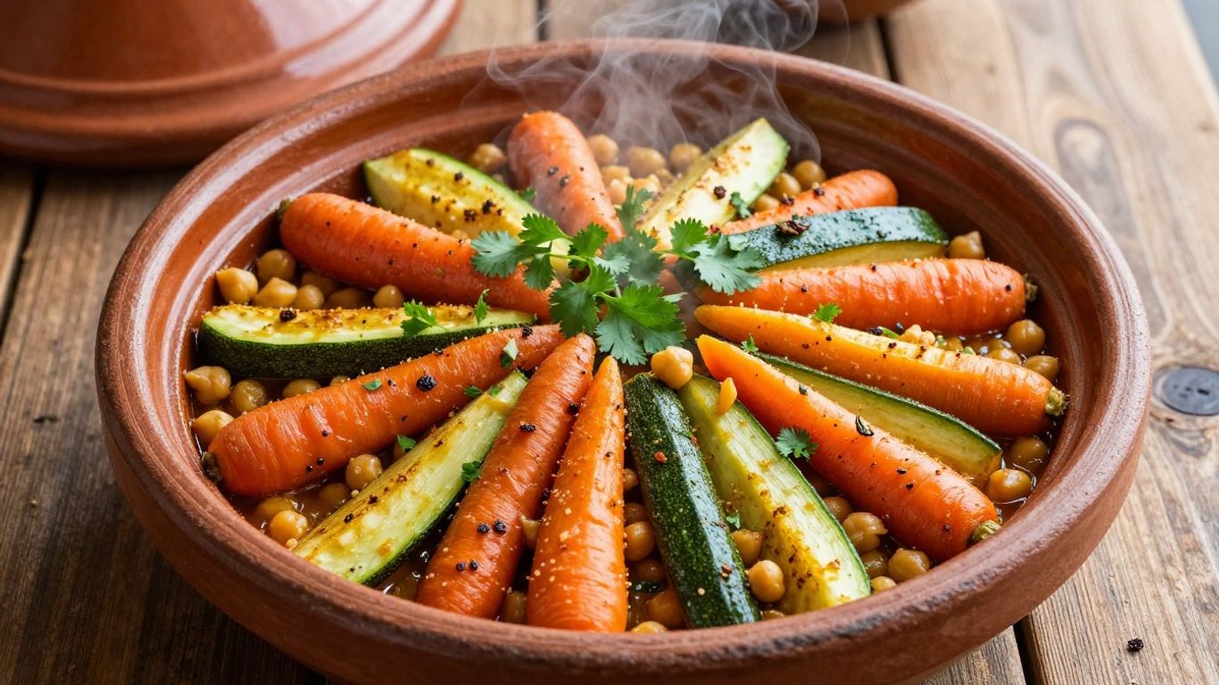 Colorful Moroccan vegetable tagine with fresh cilantro garnish.