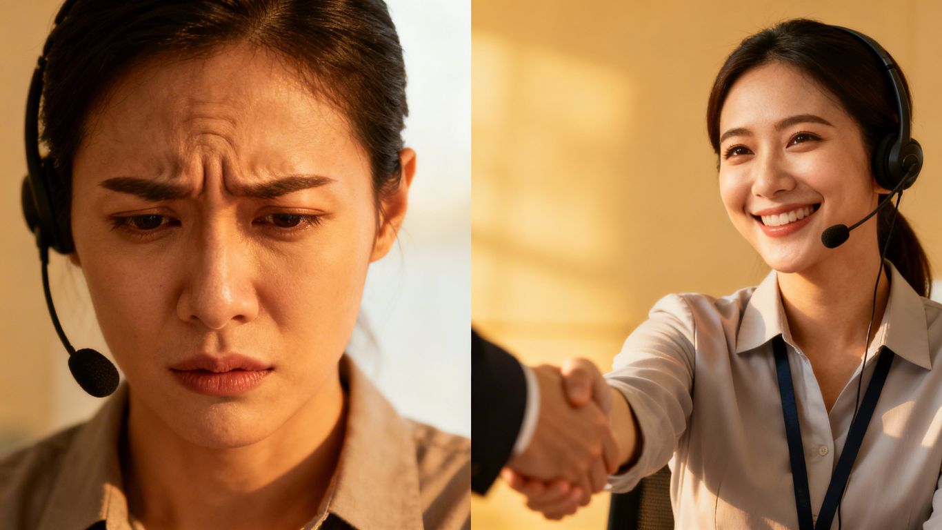 Customer service turning an angry customer into a happy one.