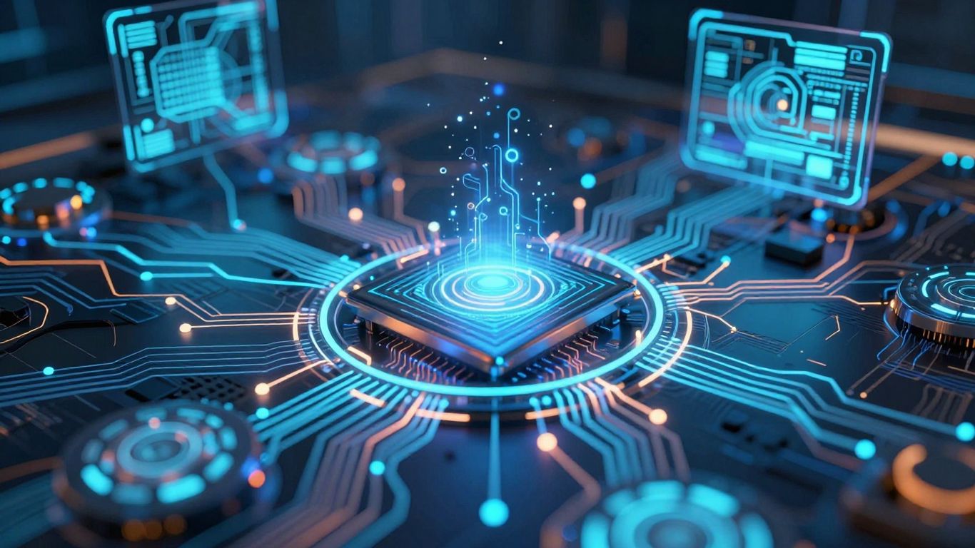 Futuristic technology and innovation in a photographic style.