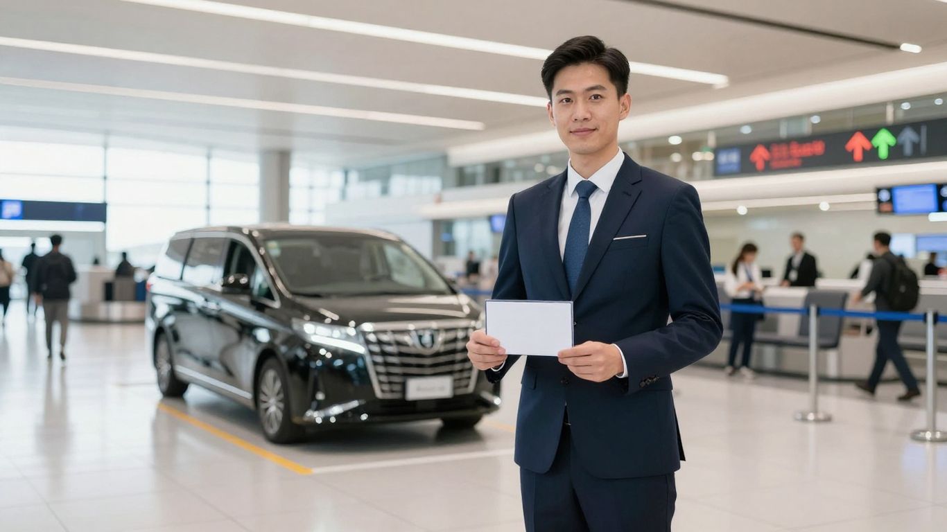 A chauffeur waiting with a name sign at the exit