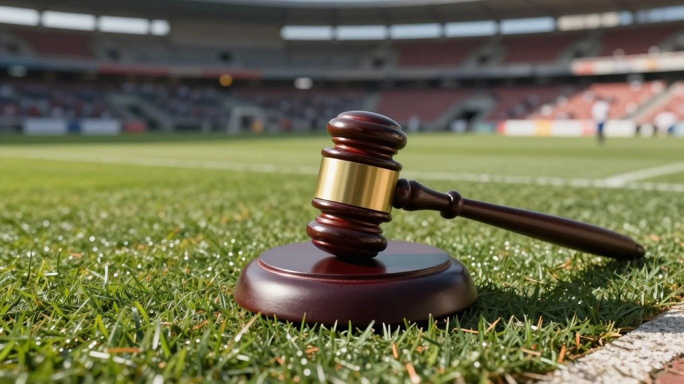 Sports stadium, gavel, sporting equipment, dispute resolution