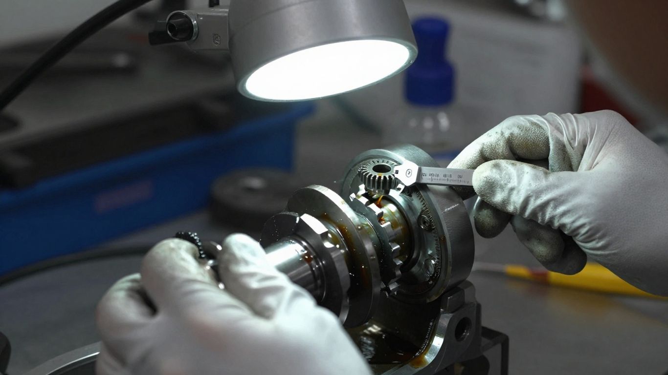 Close-up inspection of a used camshaft