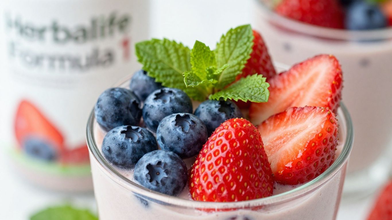 Herbalife Formula 1 shake with fresh fruits and mint.