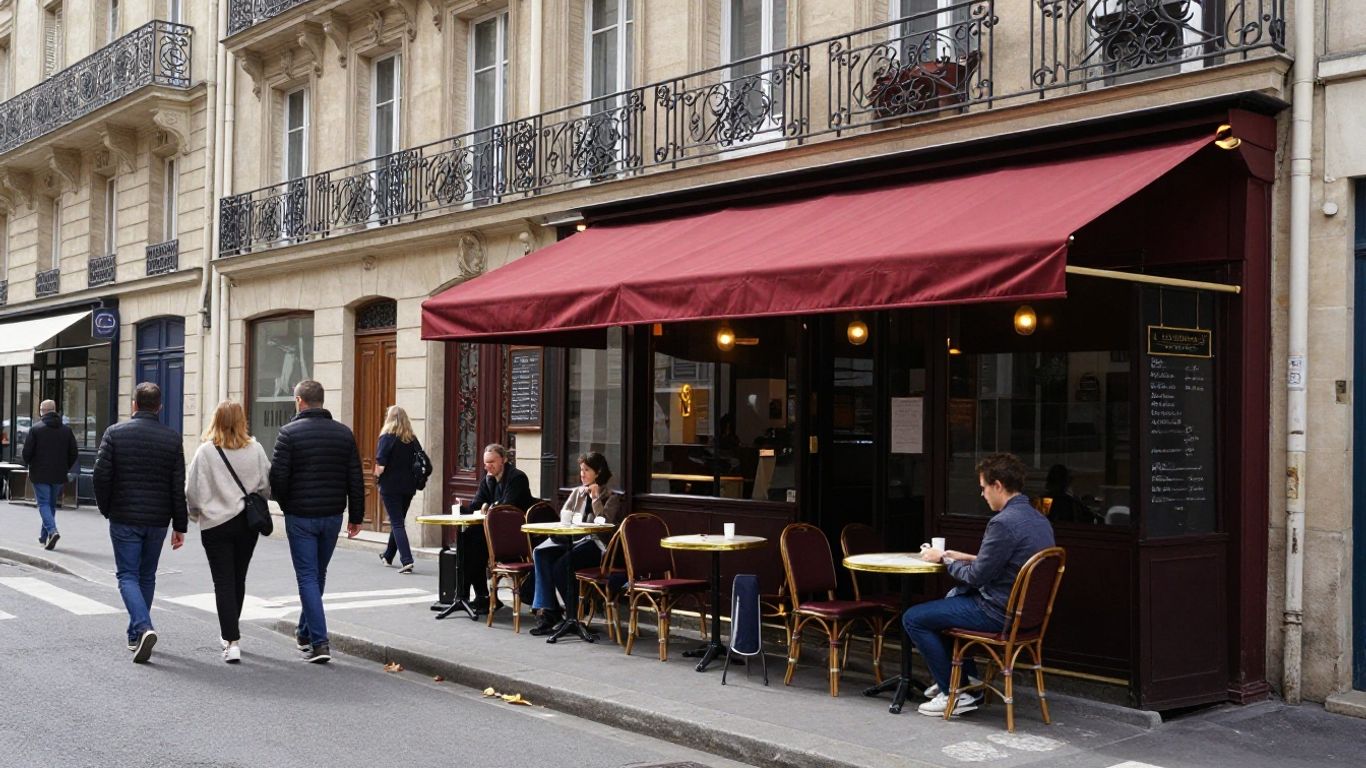 A busy Parisian street with charming cafes