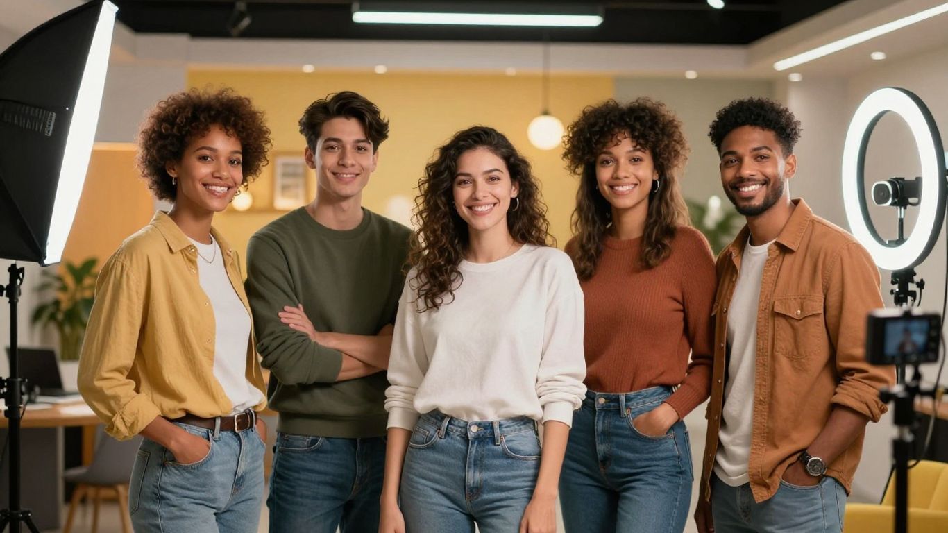 Diverse performers at professional webcam studio
