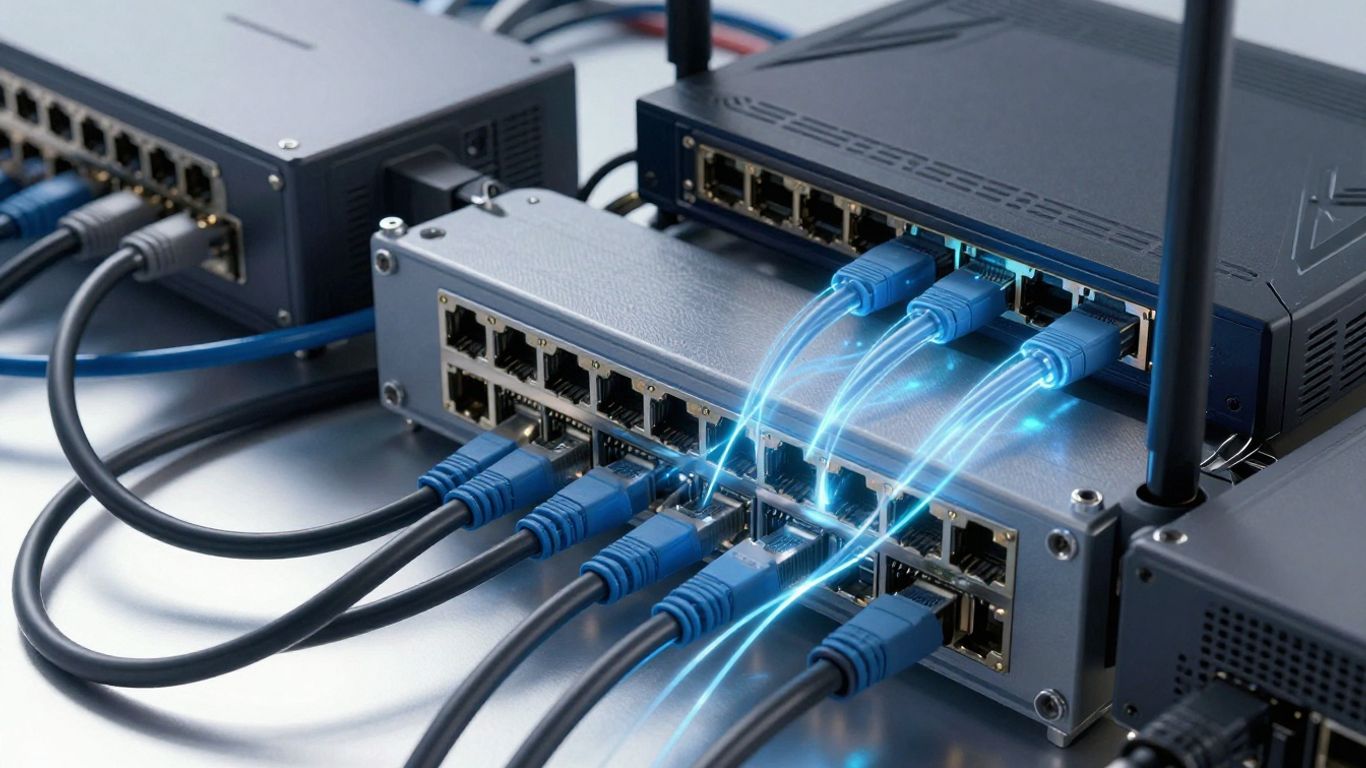 Componentes de una red informática interconectados.