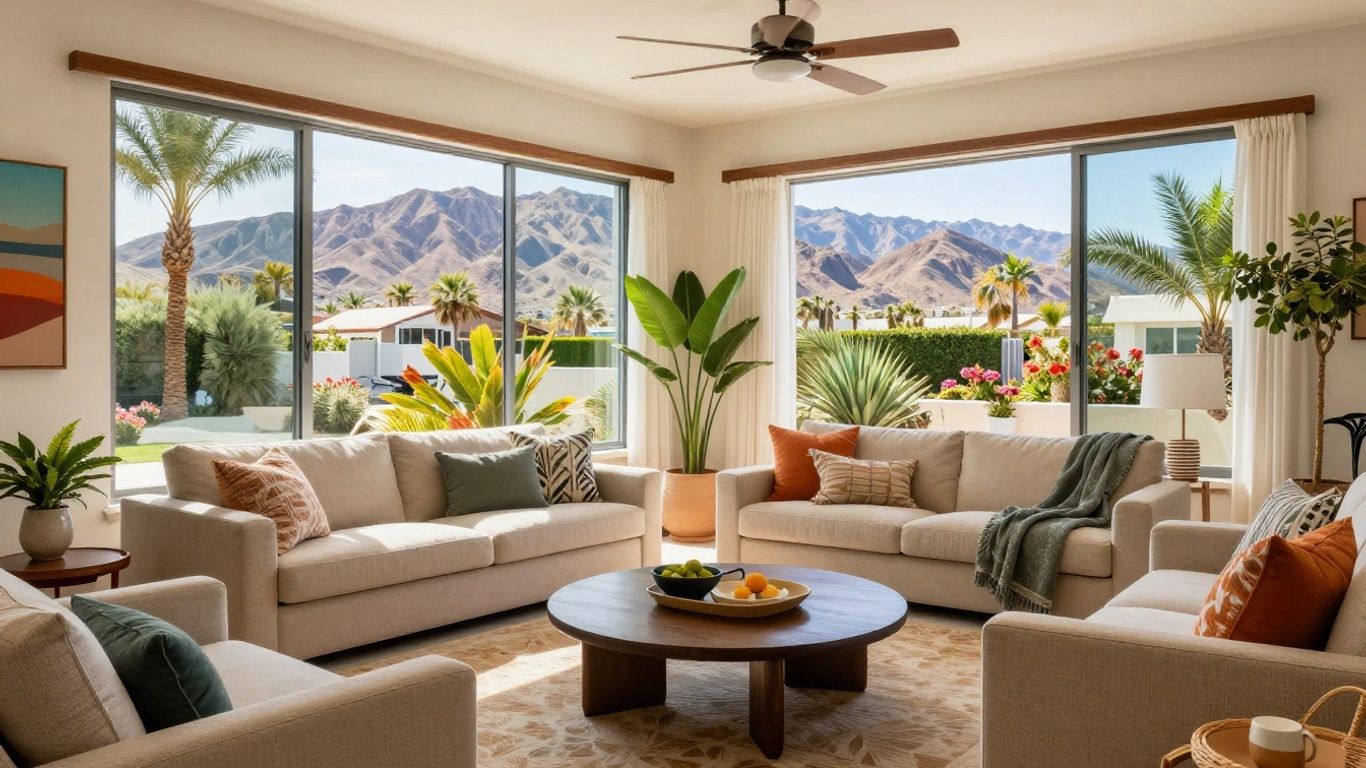 Palm Springs short term rental interior with modern furniture.