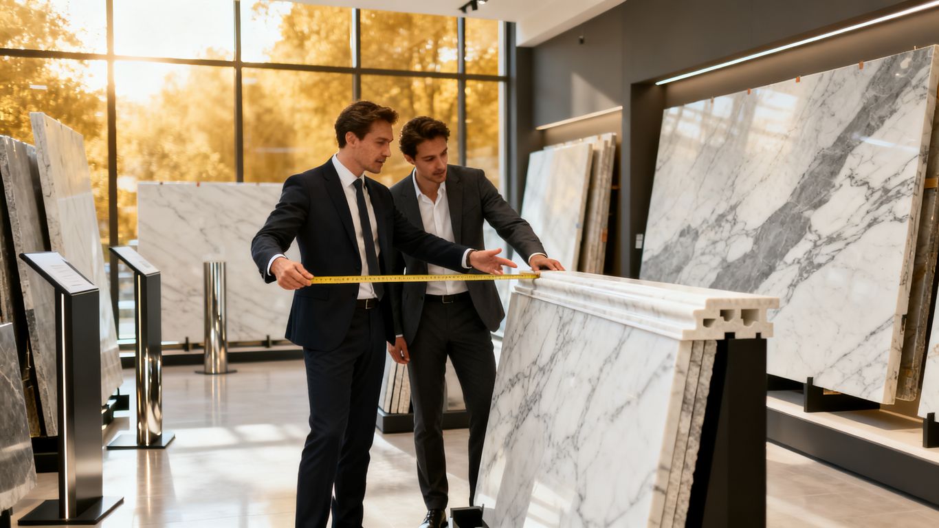 Interior designers viewing a large high quality custom stone project.