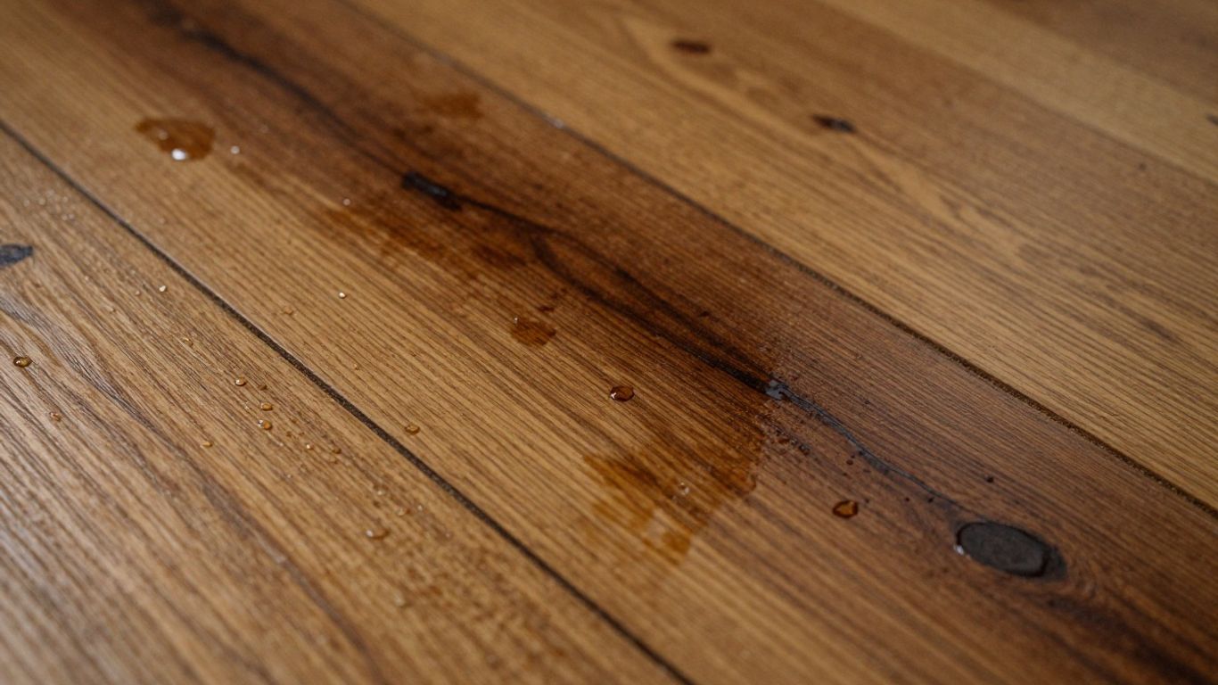 Water damage on a hardwood floor.
