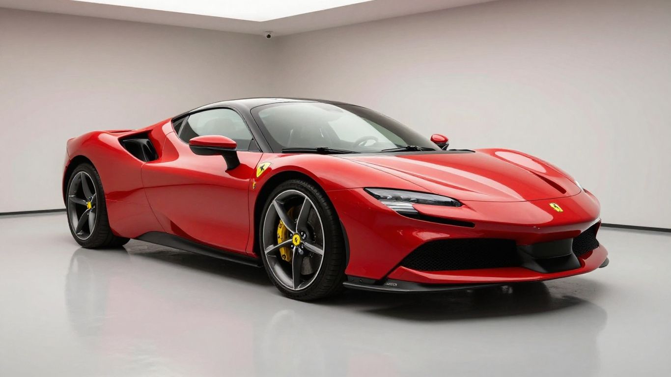 Ferrari SF90 Stradale in a garage.
