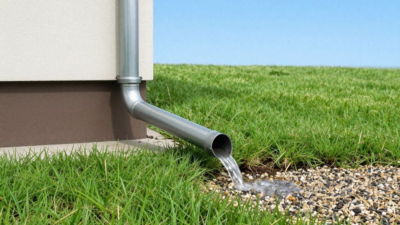 Downspout directing water away from house foundation.